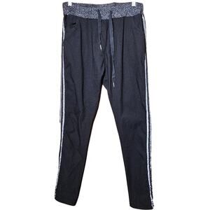 Black Pull On Silver Side Striped Pants with Pockets Size Small